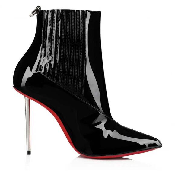 Christian Louboutin Epic Boot 100 Black Patent Stiletto Heel Ankle Bootie 38 - Picture 3 of 12
